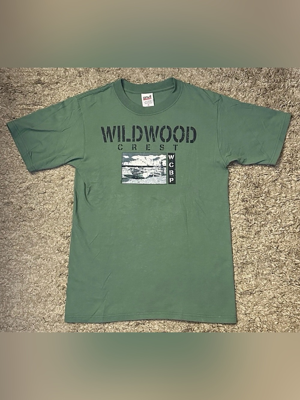 Anvil Men’s S Green Crew Neck Wildwood Crest New Jersey Short Sleeve T-Shirt